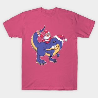 Santa Riding a Purple T-Rex T-Shirt